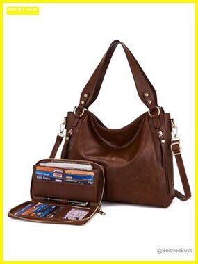 Womens Hobo Handbags Ladies Tote Shoulder Bags Purse and Wallet Set 2pcs